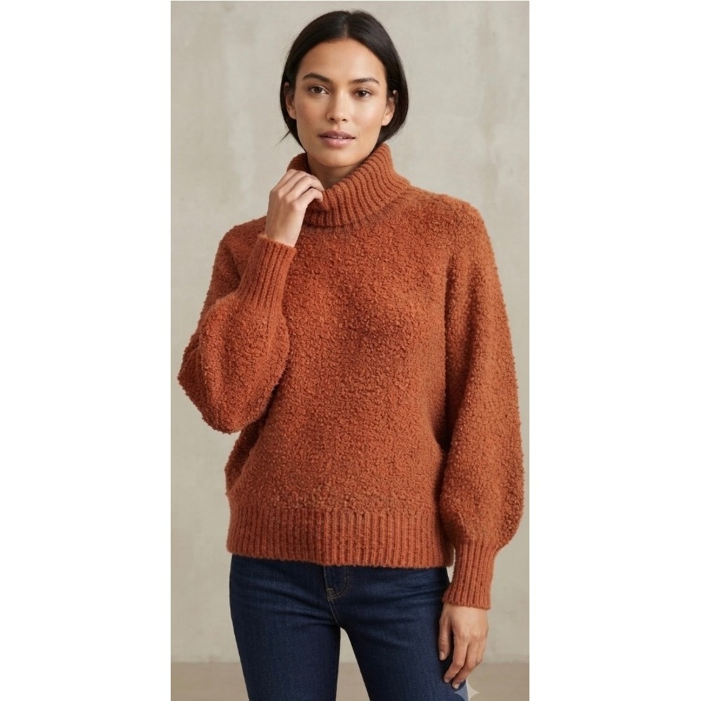 Who What Wear Turtleneck Sweater Womens S Orange Boucle Balloon Sleeve Pullover